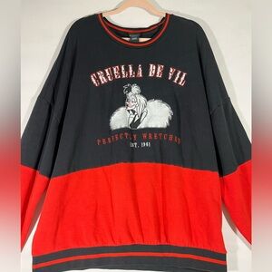 DISNEY CRUELLA de VIL 101‎ DALMATIANS PANEL SWEATSHIRT UNISEX 4X RED/BLACK A59